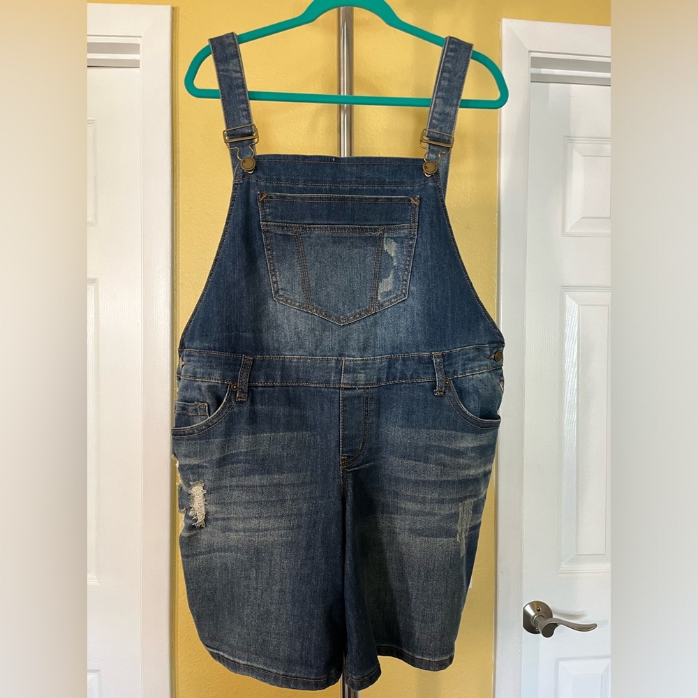 Lane Bryant Denim Shorts Overalls Distressed sz 16